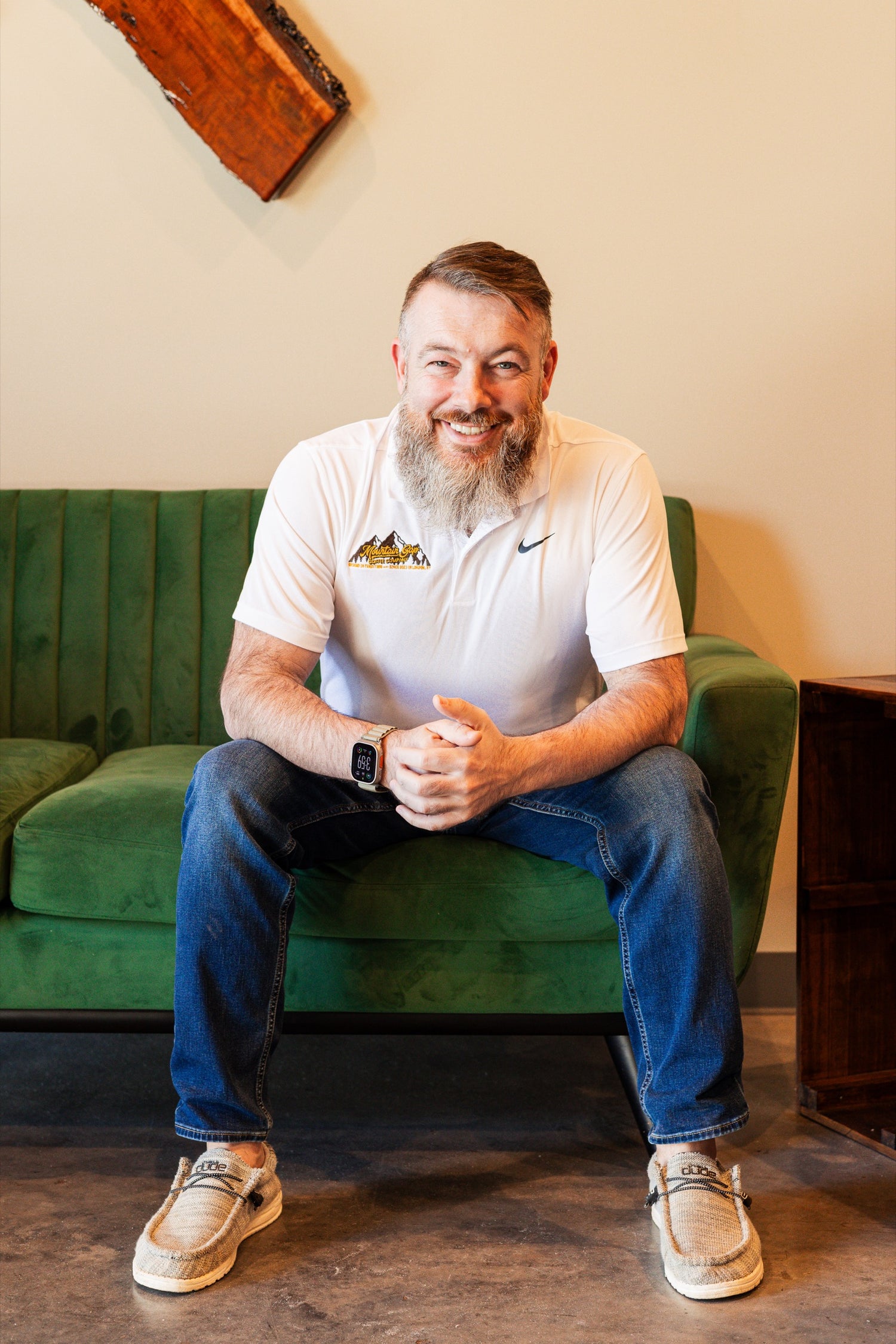 The founder of Mountain Gap Coffee Company, at the roastery in London, Kentucky